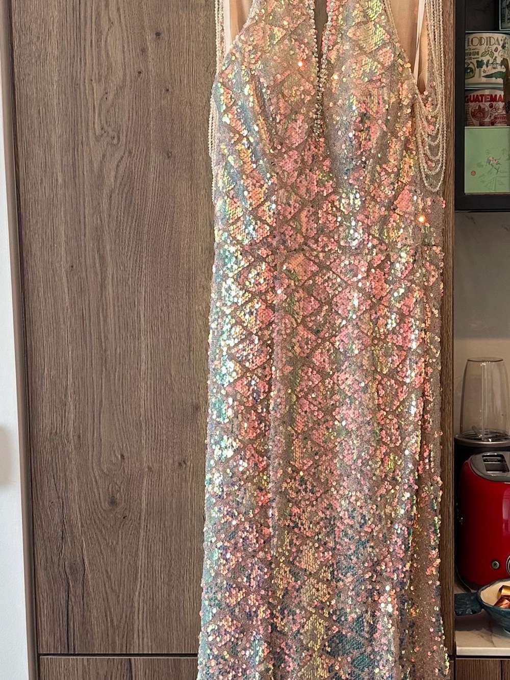 Iridescent Sequin Halter Gown